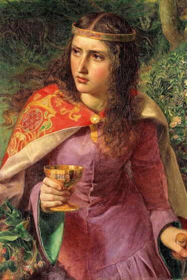 A painted portrait of Eleanor of Aquitaine holding a goblet